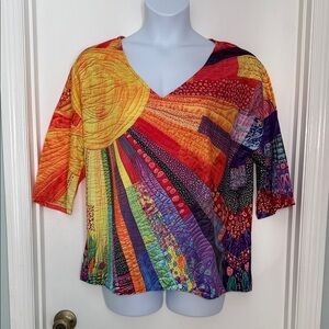 Colorful Patchwork Print Top Size 2X